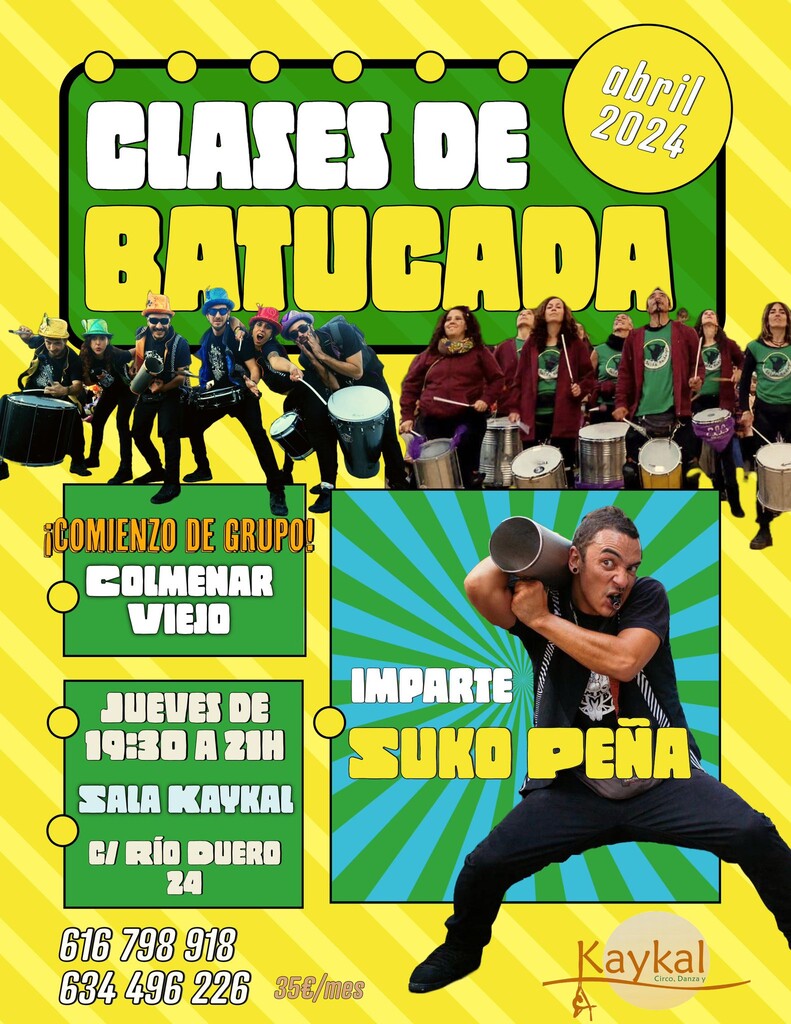 Clases de Batucada en Kaykal los Jueves de 19:30 a 21:00 h